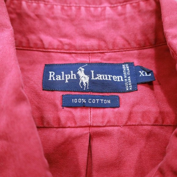 Ralph Lauren Embroidered Pony Button Up Shirt XL Mens Red Long Sleeve - Picture 5 of 8